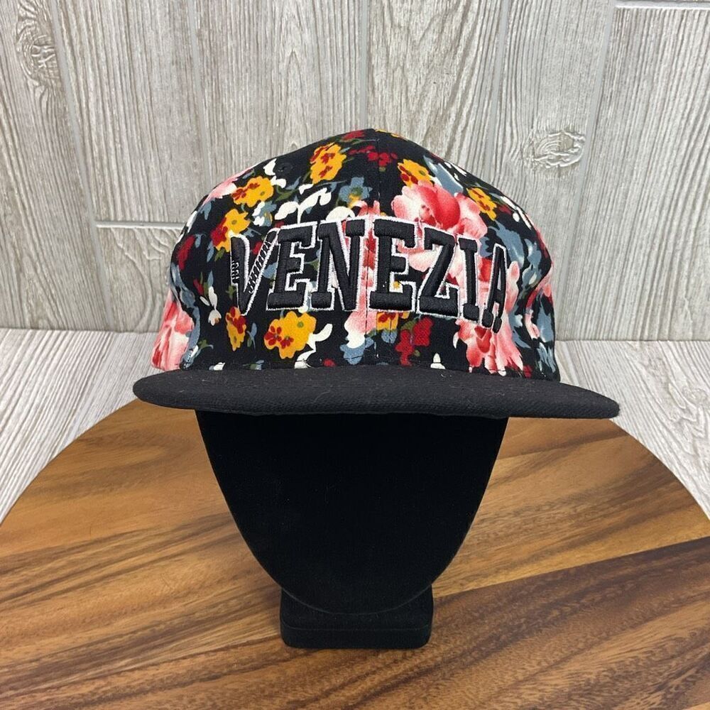 Venezia Adult Adjustable Fitted Cap Hat Black Floral Vibrant Streetwear